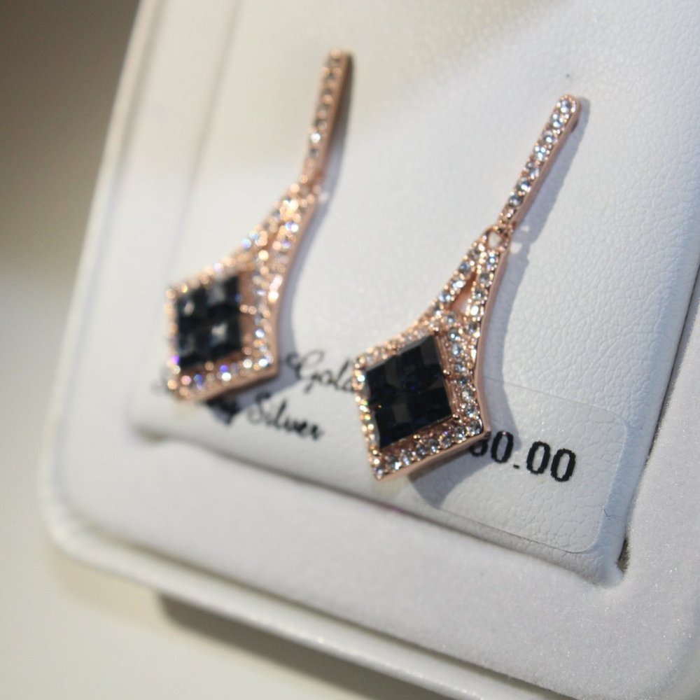 Sterling 'N' Ice 14k Rose Gold Over Silver Montana Blue Crystal Dangle Earrings